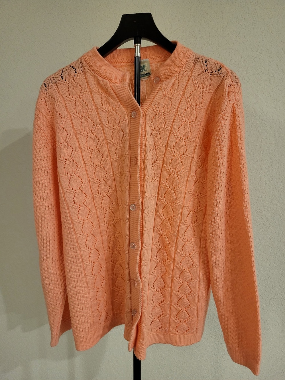 Haband Women’s Small Peach Knit Cardigan Sweater Cable Knit Button Front